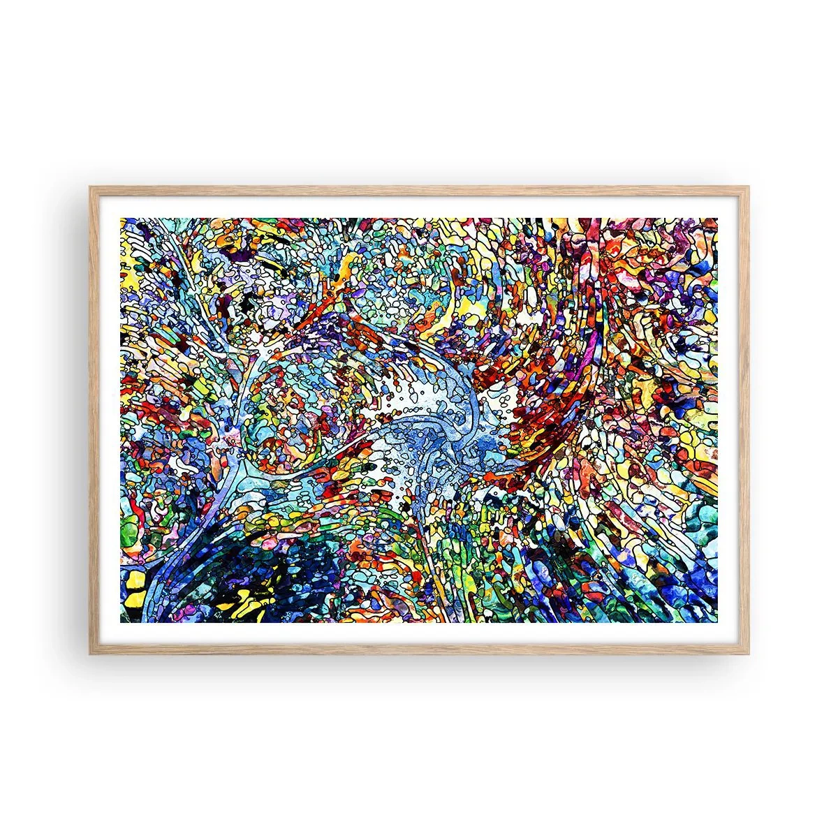 Poster in light oak frame - Stained Glass with Drops - 100x70 cm