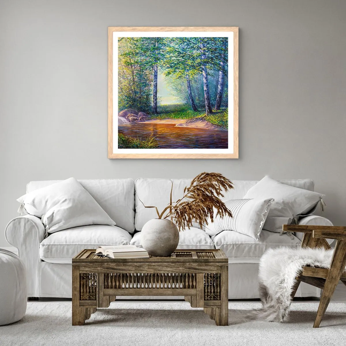 Poster in light oak frame - Idyllic Scenery - 60x60 cm
