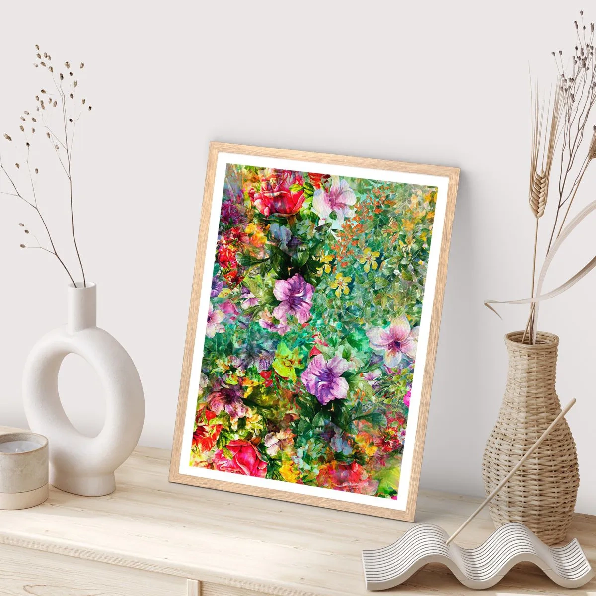 Poster in light oak frame - Lost in the Flowers - 70x100 cm
