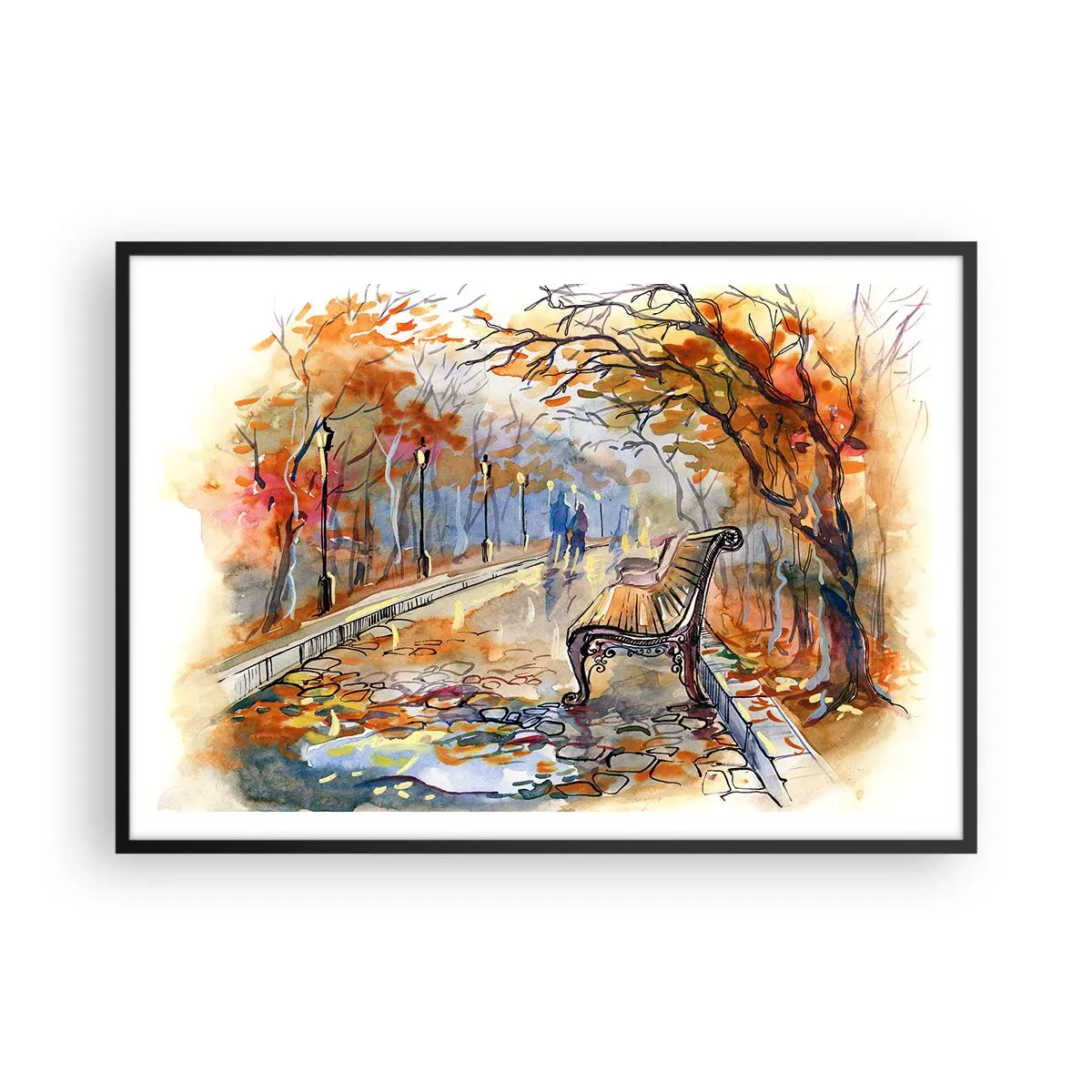Poster in black frame - Walking together into Autumn - 100x70 cm