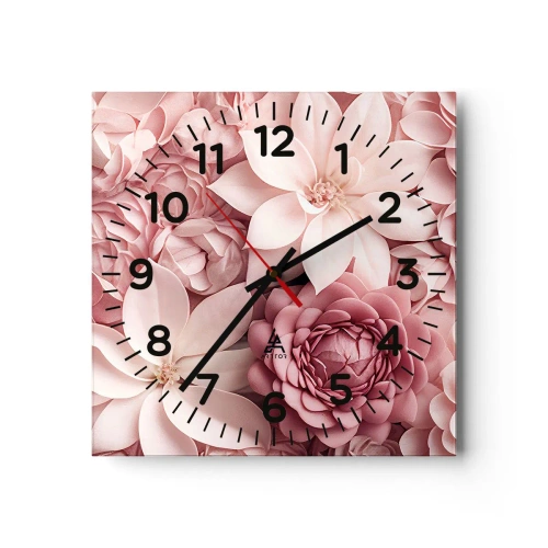 Wall clock - Clock on glass - In Pink Petals - 40x40 cm
