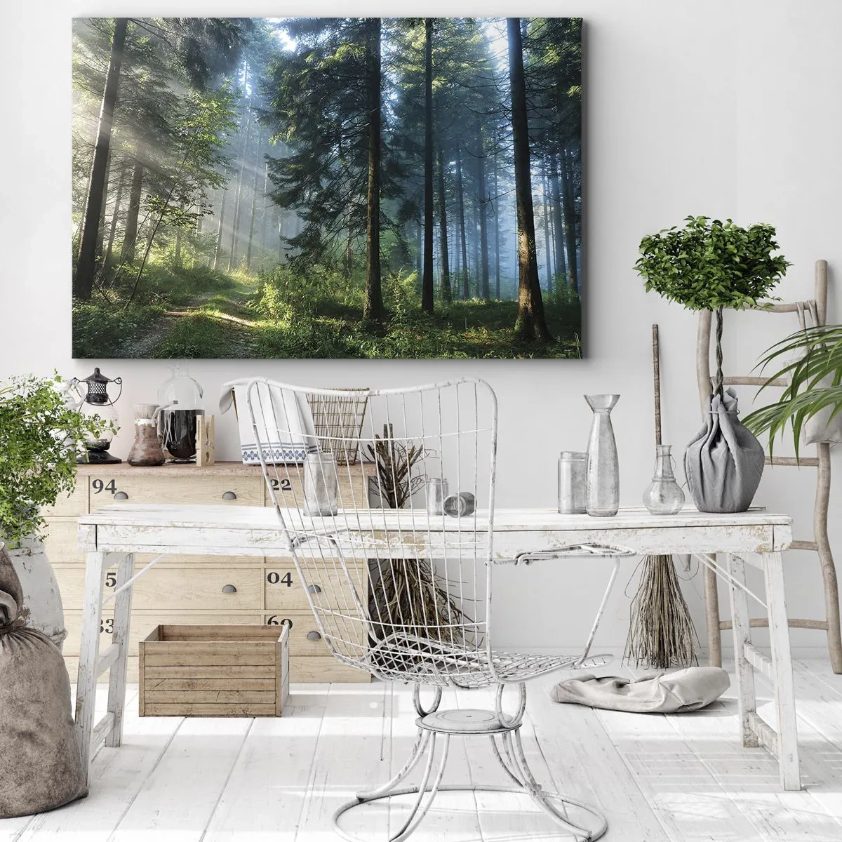 Canvas picture - A forest path illuminated by the rays of the morning sun - 70x50cm - Radiant at Dawn - Modern wall decoration for the living room and bedroom ARTTOR
