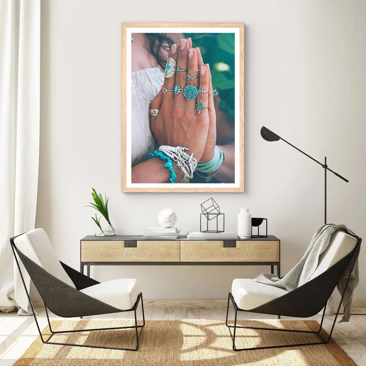 Poster in light oak frame - Welcome to the Centre of Wellbeing - 61x91 cm