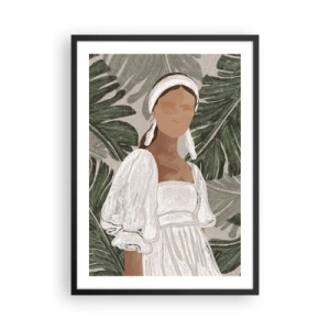 Poster in black frame - A woman in a white dress against a background of green leaves - 50x70cm - Exotic Portrait - Modern wall decoration for the living room and bedroom ARTTOR