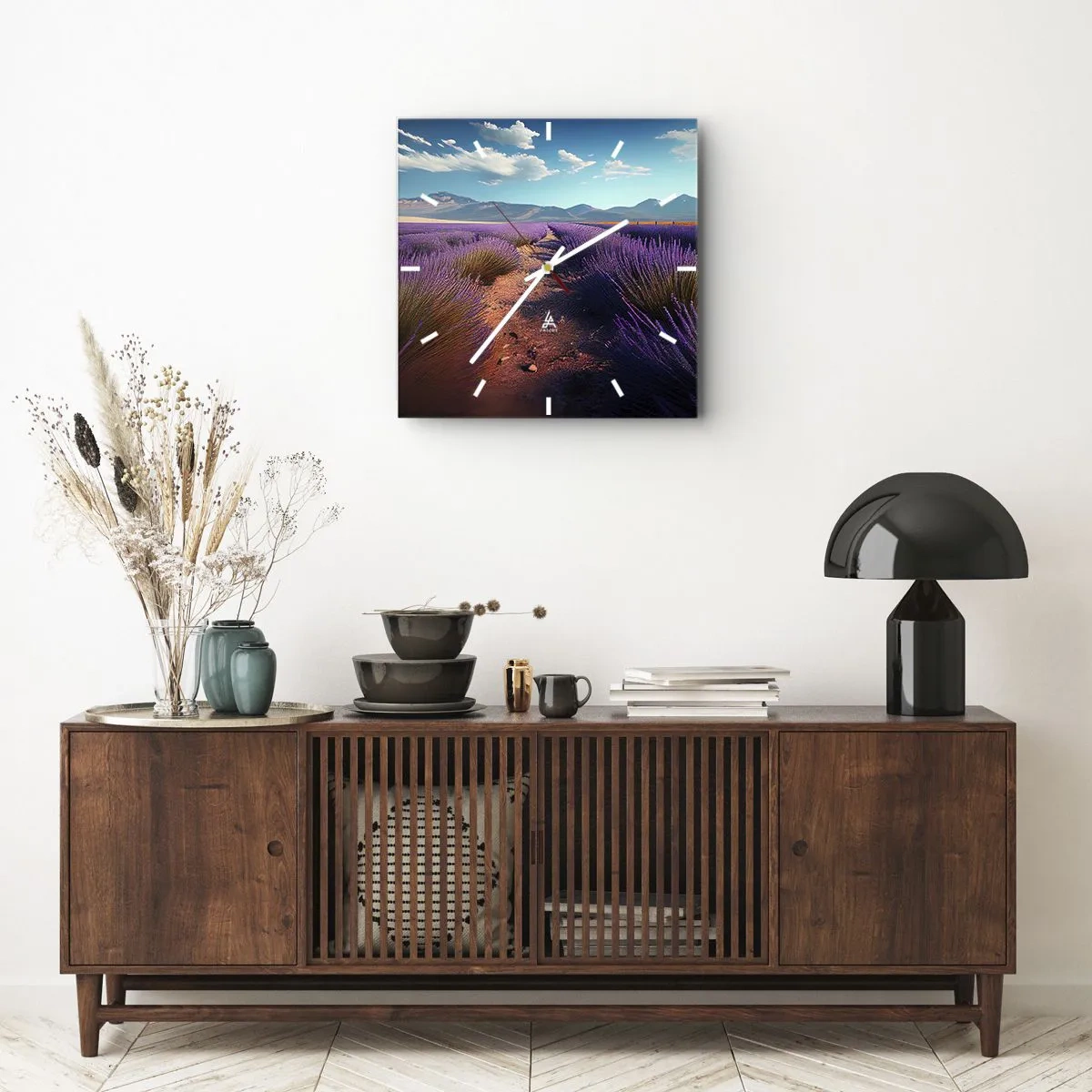 Wall clock - Clock on glass - Fragrant Fields - 30x30 cm