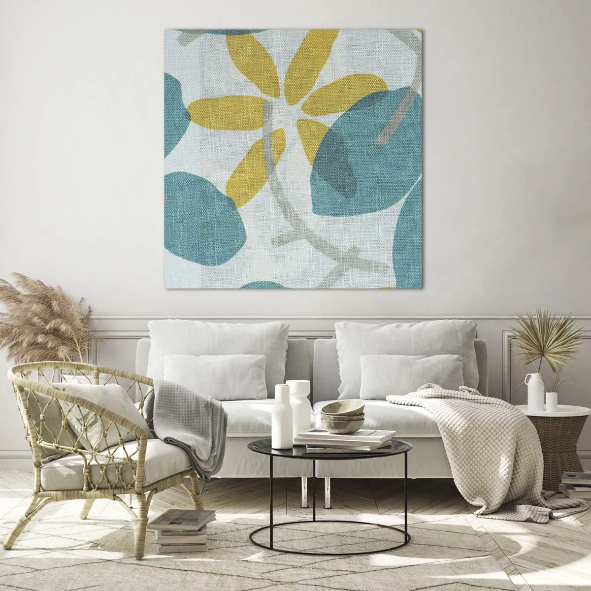 Glass picture - Among Azure Leaves - 40x40 cm