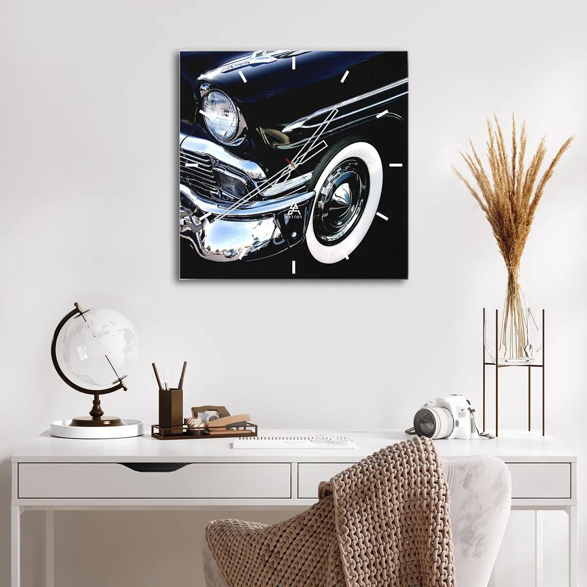 Wall clock - Clock on glass - Classics in Silver, Black and White - 40x40 cm