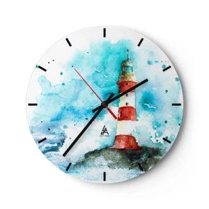 Wall clock - Clock on glass - A lighthouse against a watercolor sky - 30x30cm - Unity of Elements - Modern wall decoration for the living room, kitchen, and bedroom ARTTOR