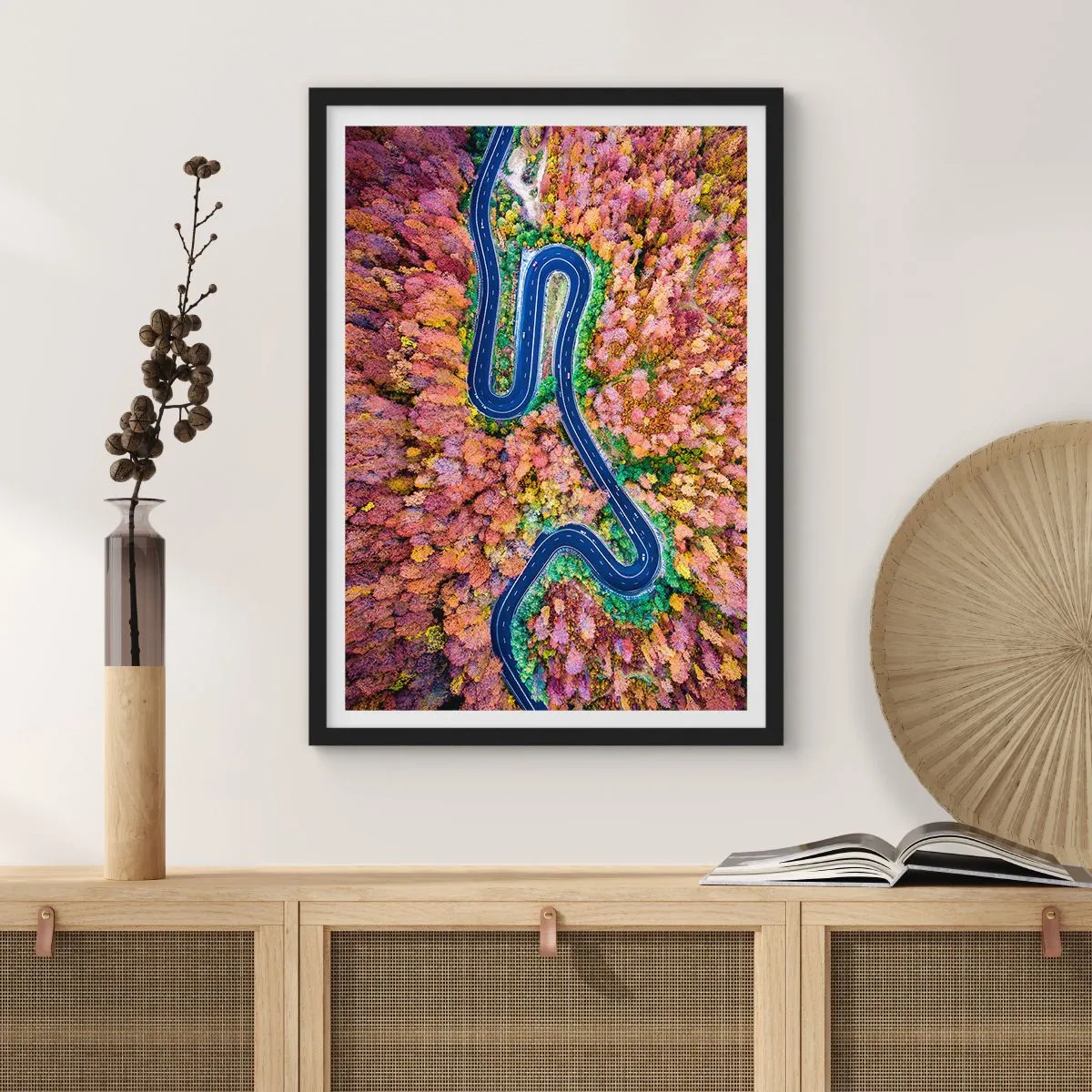 Poster in black frame - Winding Path through a Forest - 30x40 cm