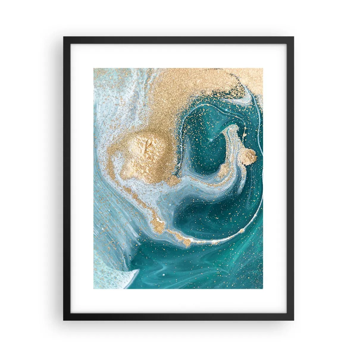 Poster in black frame - Swirl of Gold and Turquiose - 40x50 cm