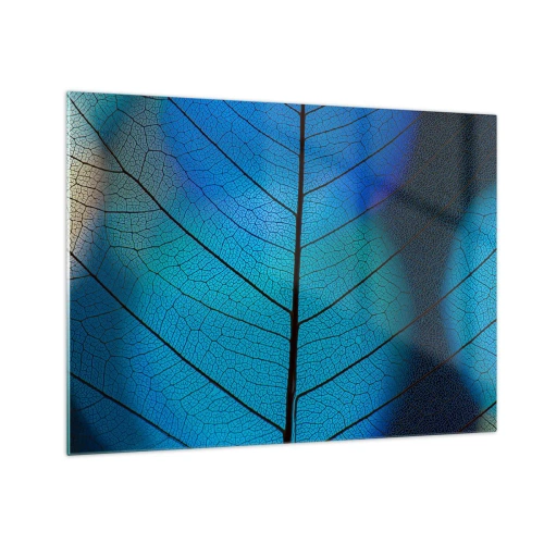 Glass picture - A close-up of a blue leaf showing the vein structure. - 70x50cm - Intricate Construction - Modern wall decoration for the living room and bedroom ARTTOR
