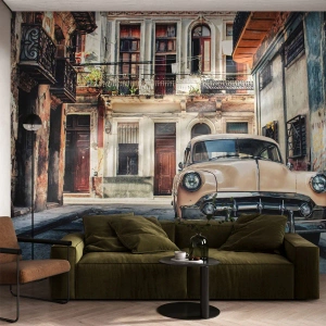 Photo Wallpaper Premium Sand - Siesta in Havana - Vintage car, Architecture, City - 300x210 cm