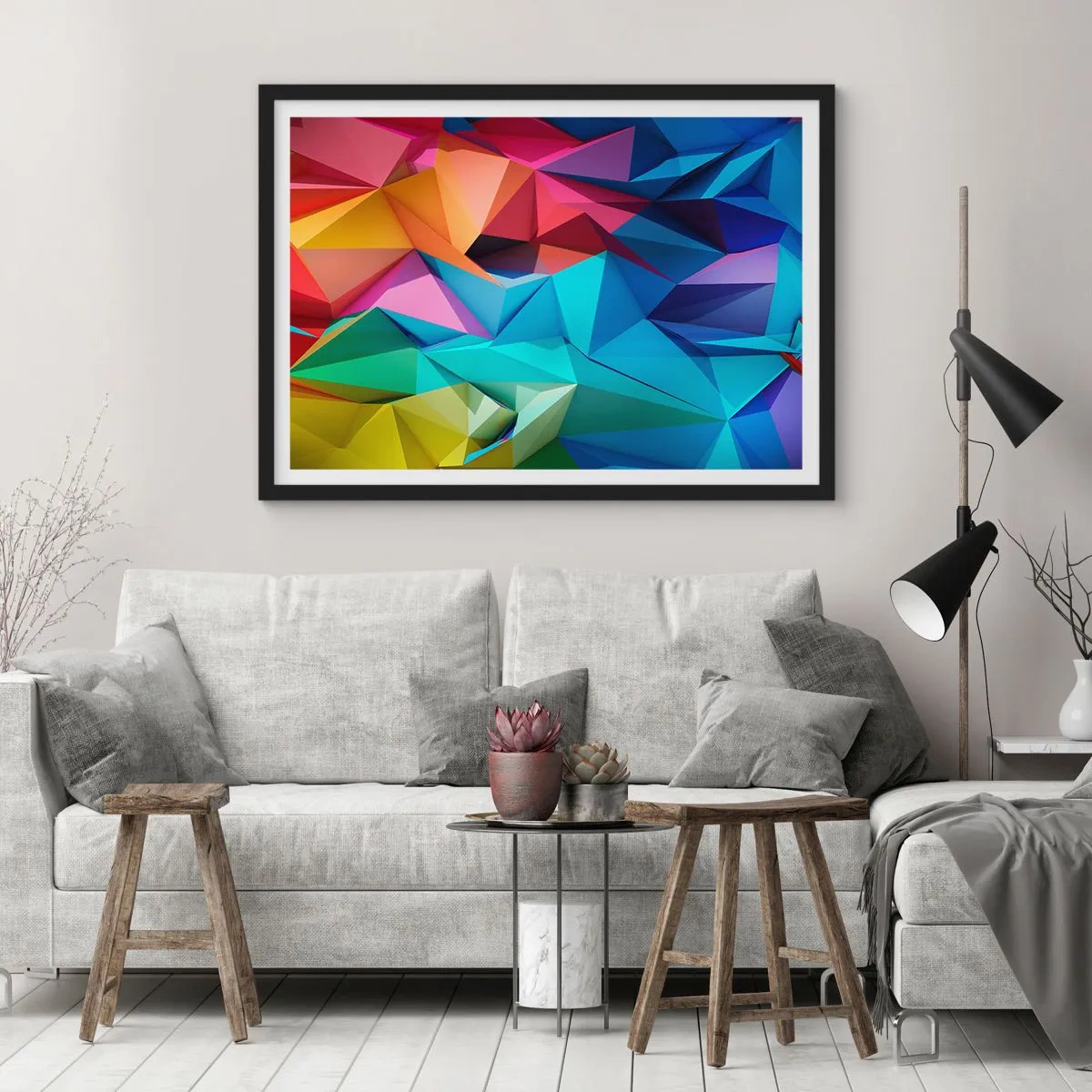 Poster in black frame - Rainbow Origami - 40x30 cm