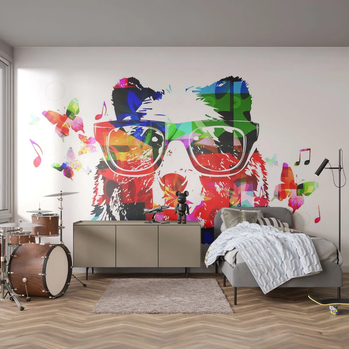 Photo Wallpaper Standard Eco - I Like It! - Abstraction, Bear, Glasses - 250x175 cm