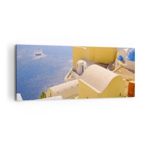 Canvas picture - Greek Landscape in White and Blue - 100x40 cm