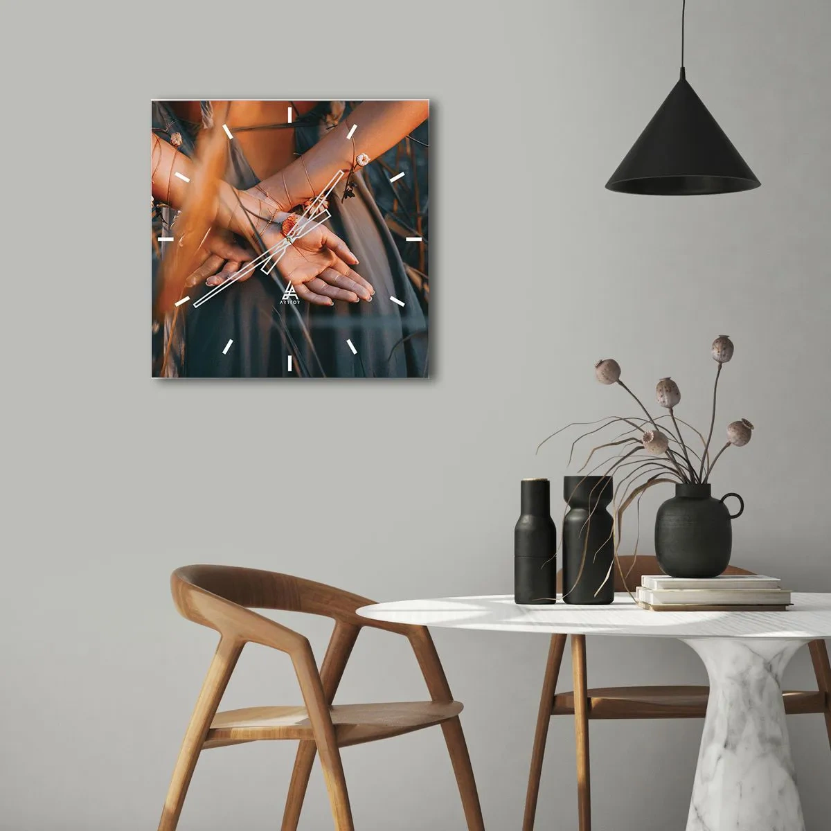 Wall clock - Clock on glass - Connected with Nature - 30x30 cm