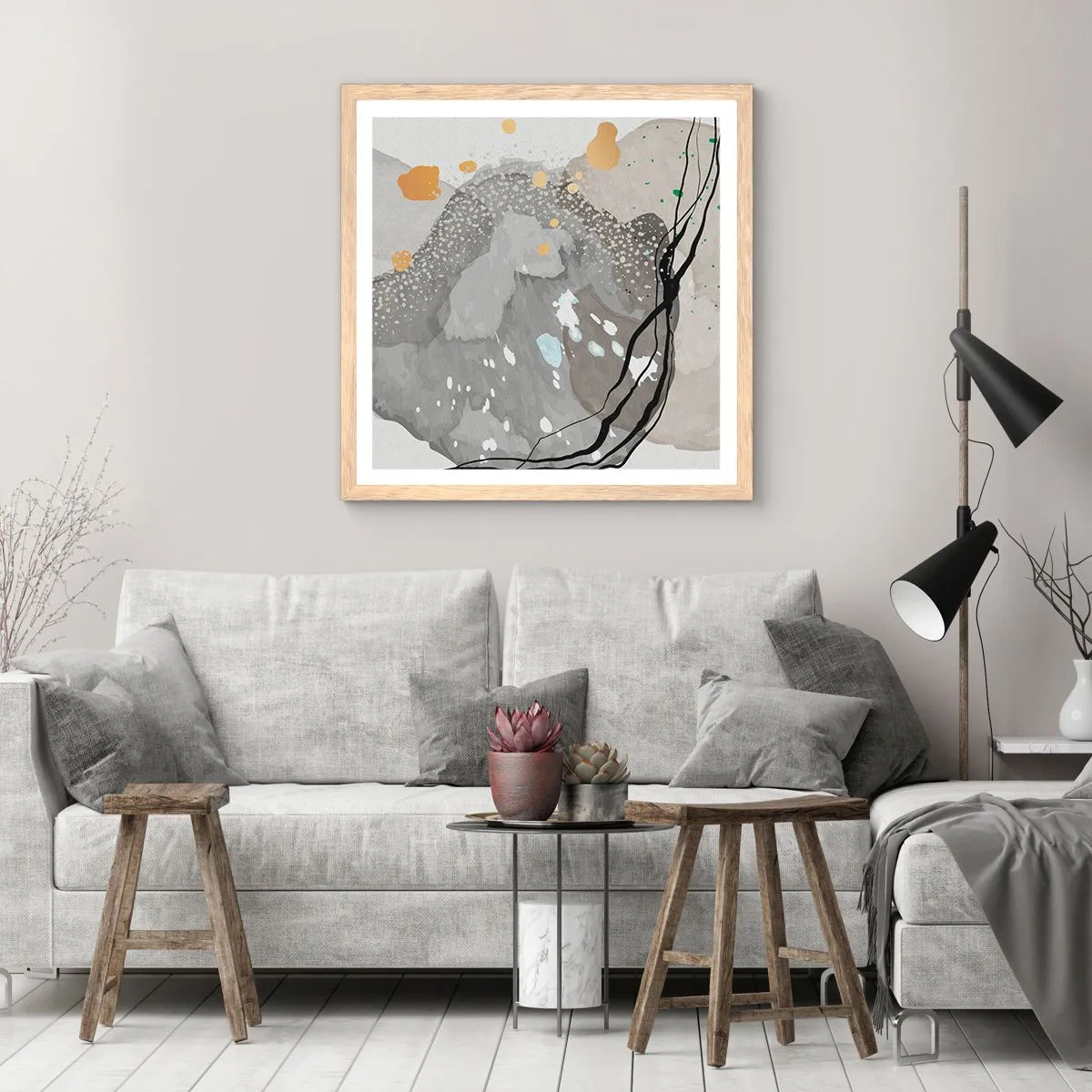Poster in light oak frame - Organic Composition  - 60x60 cm