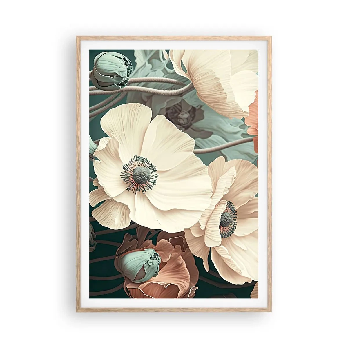 Poster in light oak frame - Whisper of the Poppies - 70x100 cm