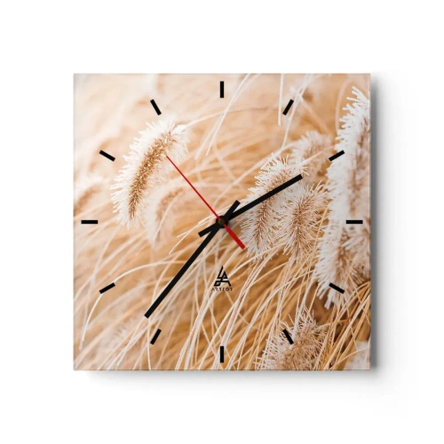 Wall clock - Clock on glass - Golden Rustling of Grass - 40x40 cm