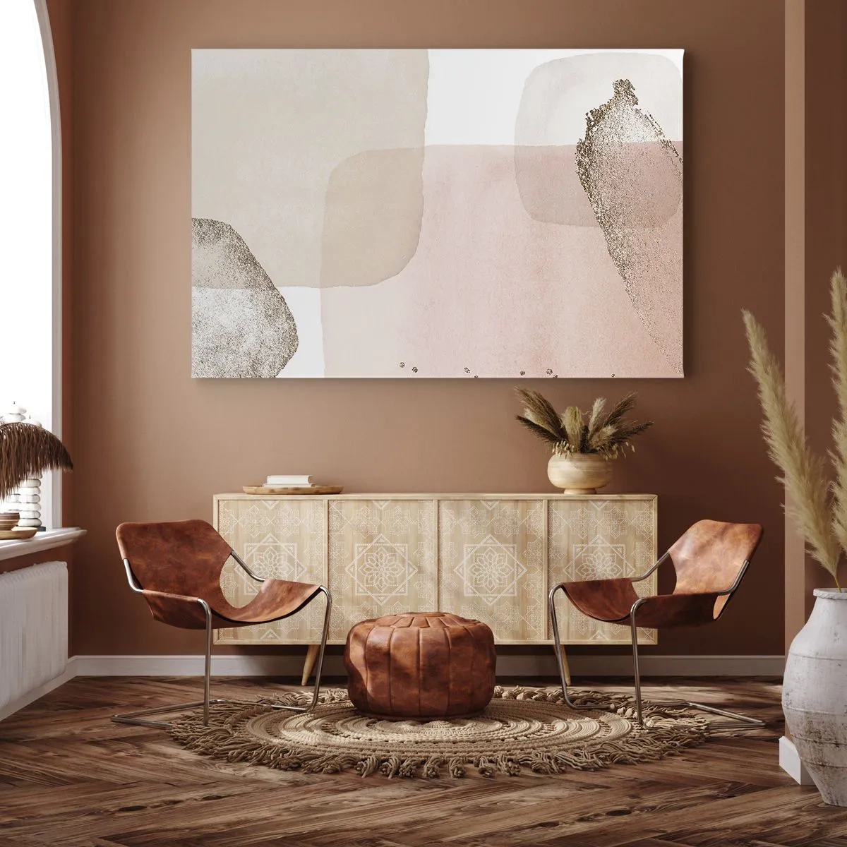 Canvas picture - Pastel spots with gold elements - 70x50cm - Look through Colour - Modern wall decoration for the living room and bedroom ARTTOR