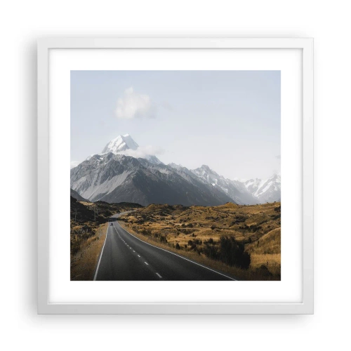 Poster in white frmae - Road to the Heart of the Mountains - 40x40 cm