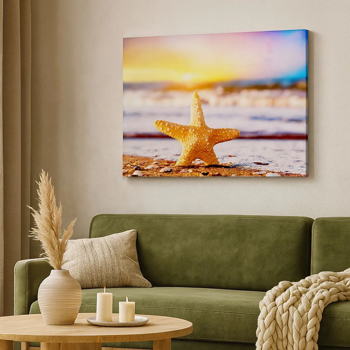 Canvas picture - A starfish on a sandy beach in the glow of the setting sun - 70x50cm - Sea Kiss - Modern wall decoration for the living room and bedroom ARTTOR
