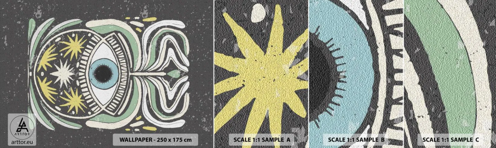 Photo Wallpaper Sample Self-Adhesive Deluxe Sticker - Tribal Rituals - Boho, Eye, Pastel - 100x30 cm