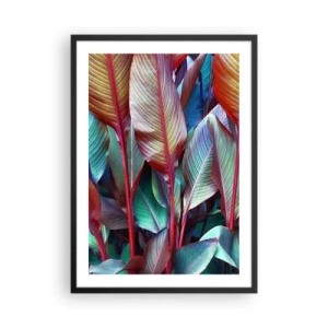 Poster in black frame - Colorful leaves of a tropical plant in saturated colors - 50x70cm - Colourful Thicket - Modern wall decoration for the living room and bedroom ARTTOR