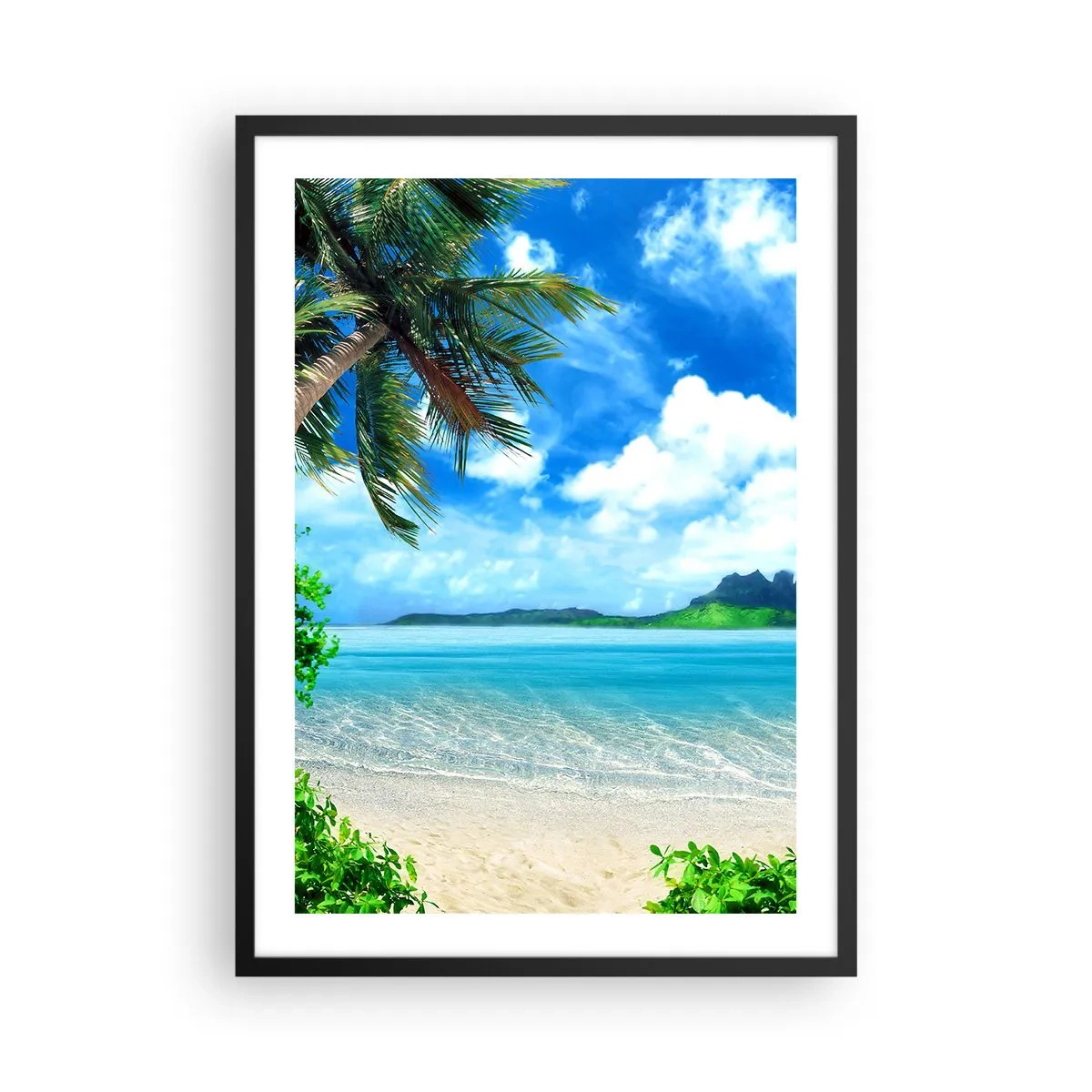 Poster in black frame - Tropical beach with palm trees and azure sea - 50x70cm - Blue Tropics - Modern wall decoration for the living room and bedroom ARTTOR
