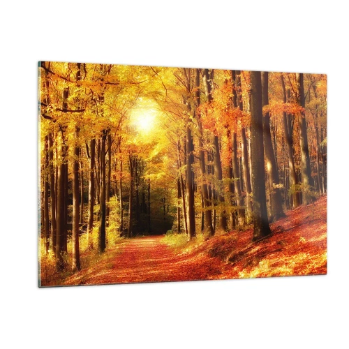 Glass picture - Golden Autumn on a Forest Path - 120x80 cm