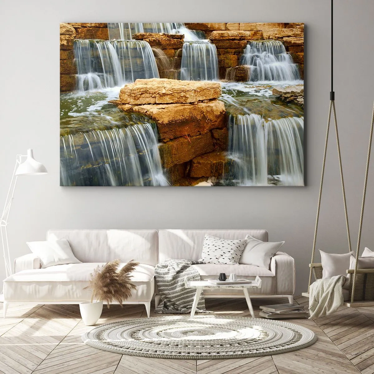 Canvas picture - A waterfall flowing down stone steps - 70x50cm - Stairway to Heaven - Modern wall decoration for the living room and bedroom ARTTOR