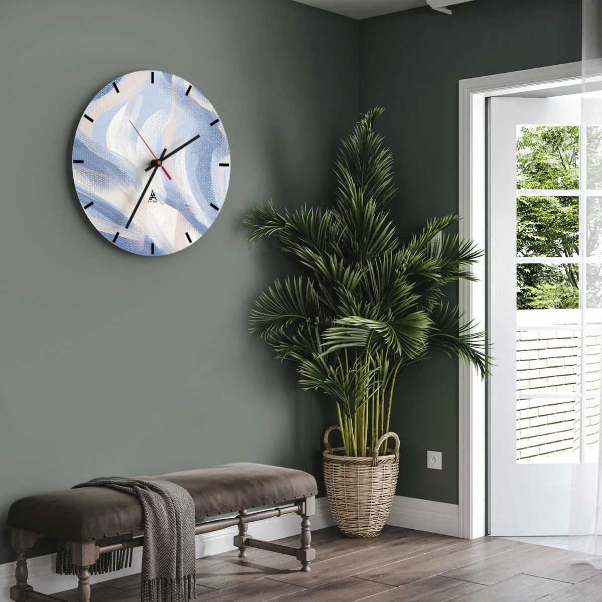 Wall clock - Clock on glass - Blue Waves - 40x40 cm