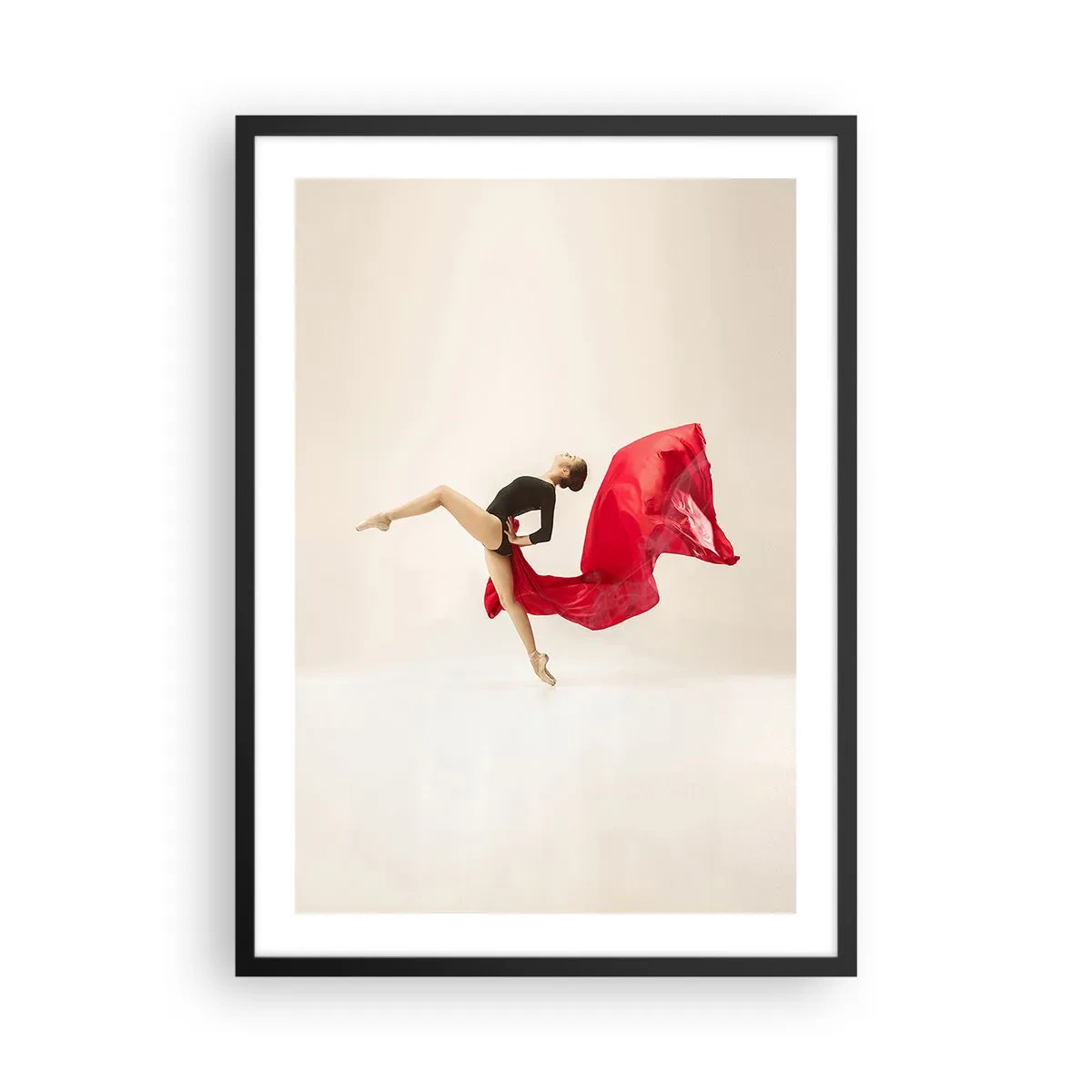 Poster in black frame - A dancer in a black outfit with red fabric in motion - 50x70cm - Red and Black - Modern wall decoration for the living room and bedroom ARTTOR