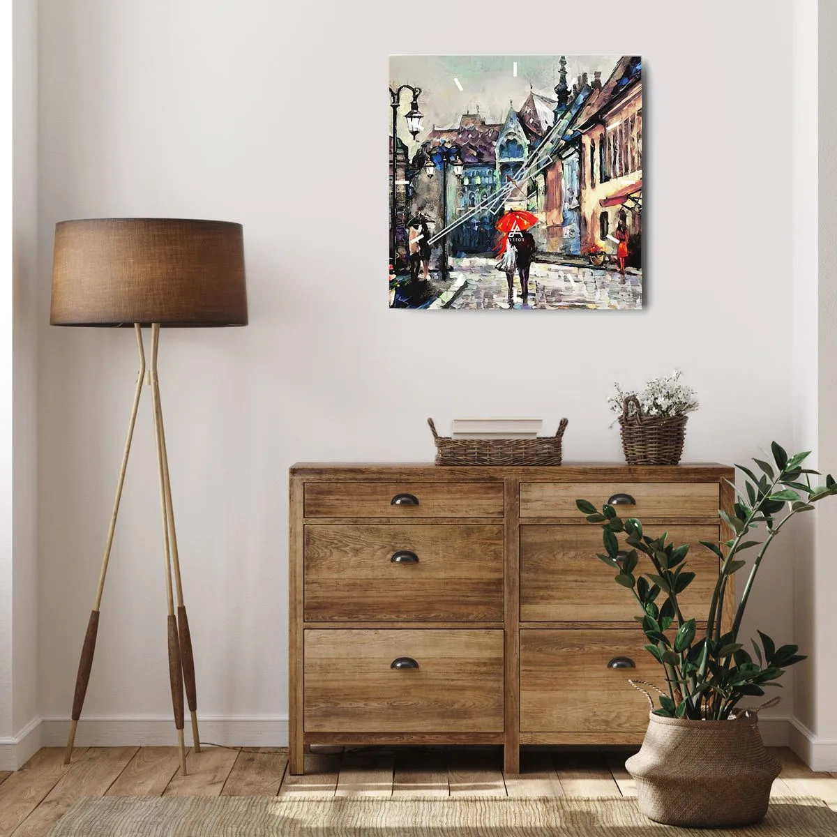 Wall clock - Clock on glass - Rain for Two - 40x40 cm