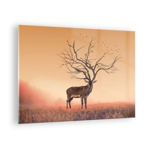 Glass picture - Illustration of a deer with a tree as its antlers - 70x50cm - Antlered Deer Spirit of the Forest - Modern wall decoration for the living room and bedroom ARTTOR