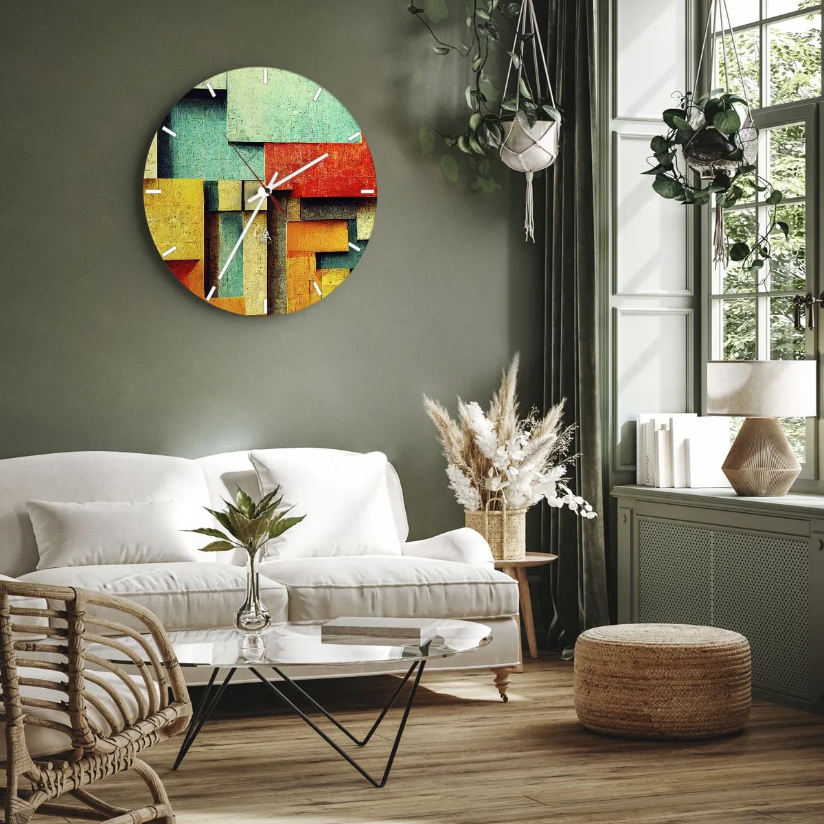 Wall clock - Clock on glass - Festival of Right Angles - 30x30 cm
