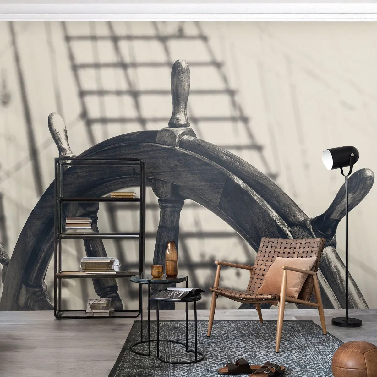 Photo Wallpaper Premium Sand - Sea Tales - Nautical, sailing, Steering wheel - 100x70 cm