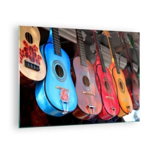 Glass picture - Colorful guitars hanging in a row on display - 70x50cm - Latino Style - Modern wall decoration for the living room and bedroom ARTTOR
