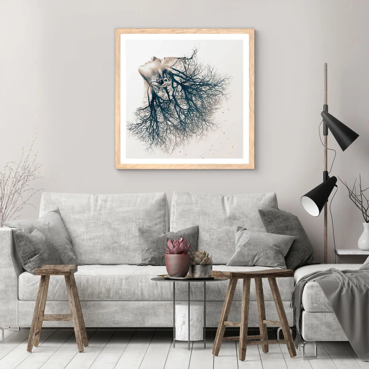 Poster in light oak frame - Listening to the Whisper of the Trees - 50x50 cm