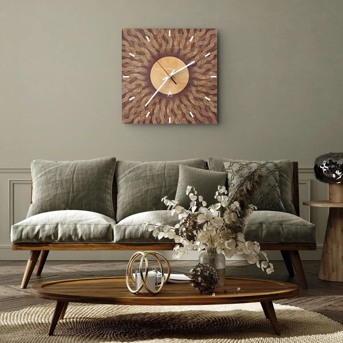 Wall clock - Clock on glass - Sun Icon - 40x40 cm