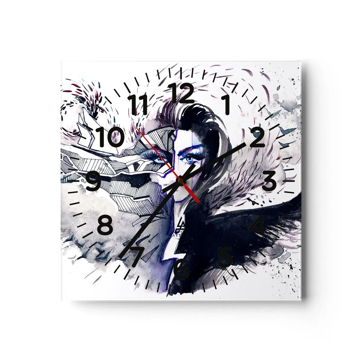 Wall clock - Clock on glass - Demonic and Beautiful - 40x40 cm