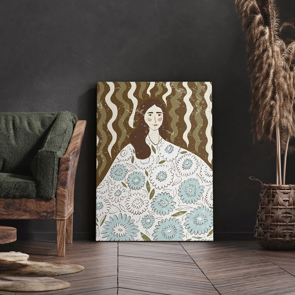 Canvas picture - Portrait in a Flowery Robe - 65x120 cm