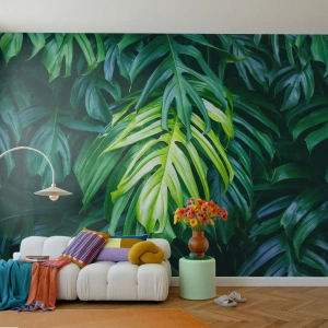 Photo Wallpaper Standard Eco - Immerse Yourself in Freshness - Tropical Plant, Monstera leaf, Nature - 200x140 cm