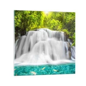 Glass picture - Foamy Cascade from Green to Azure - 60x60 cm