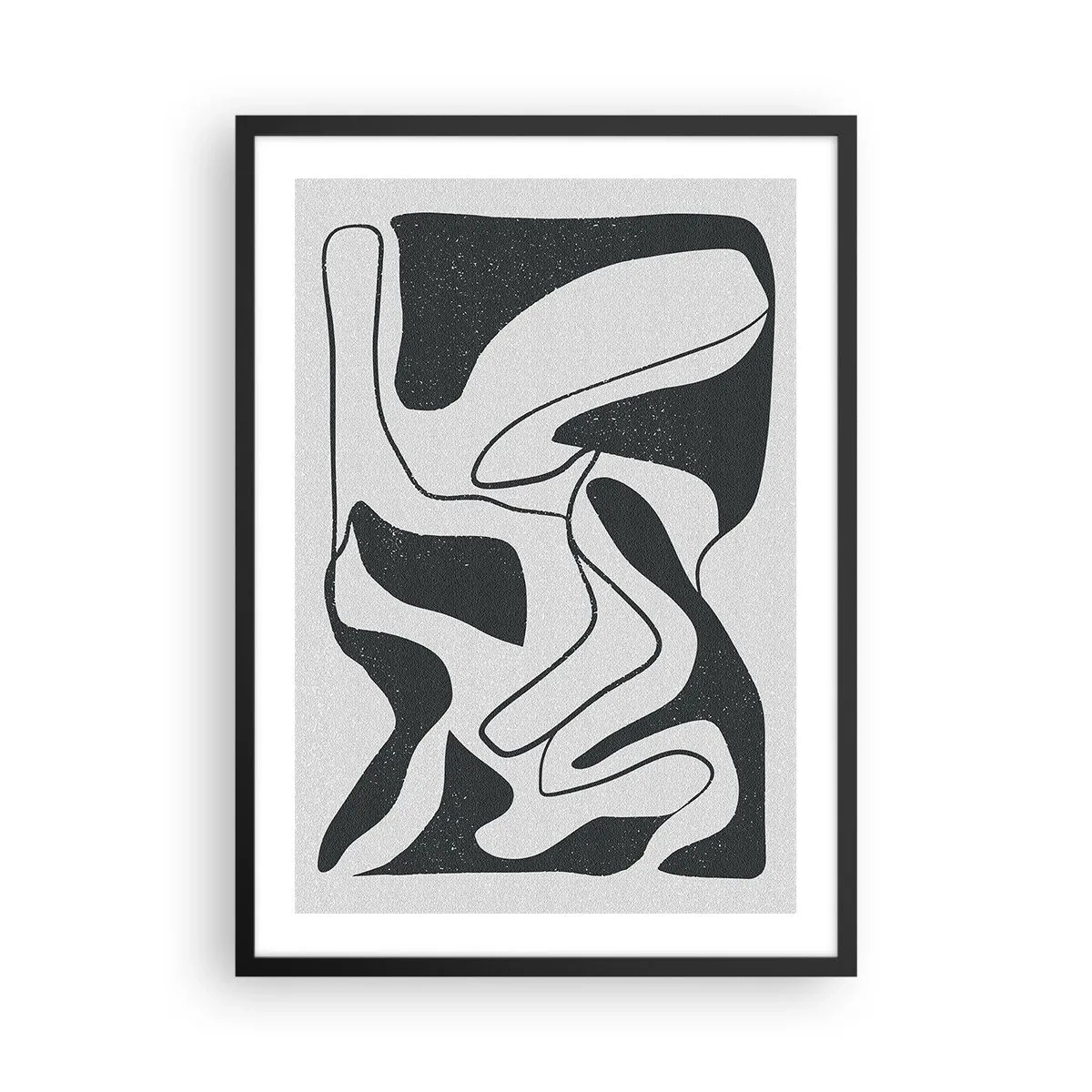 Poster in black frame - Black and white abstraction with organic shapes - 50x70cm - Abstract Fun in a Maze - Modern wall decoration for the living room and bedroom ARTTOR