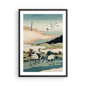 Poster in black frame - Traditional Japanese artwork featuring cranes in a natural landscape - 50x70cm - In a Japanese Spirit - Modern wall decoration for the living room and bedroom ARTTOR