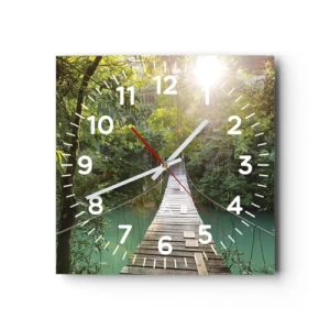 Wall clock - Clock on glass - Azure Water in Azure Forest - 40x40 cm