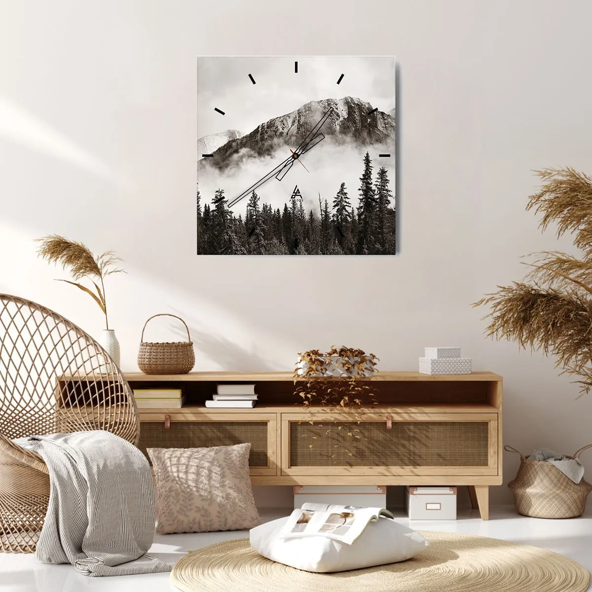 Wall clock - Clock on glass - Granite Ruler - 30x30 cm