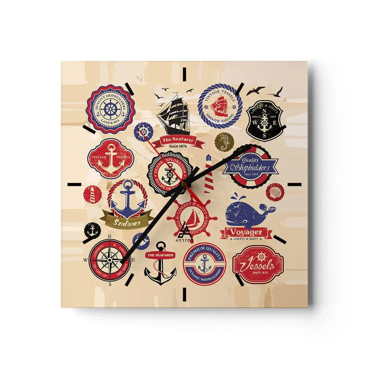 Wall clock - Clock on glass - Brotherhood of Yachts - 40x40 cm
