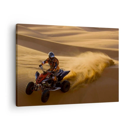 Canvas picture - A motorcyclist on a quad bike speeding across the sand dunes of the desert - 70x50cm - On Sand Waves - Modern wall decoration for the living room and bedroom ARTTOR